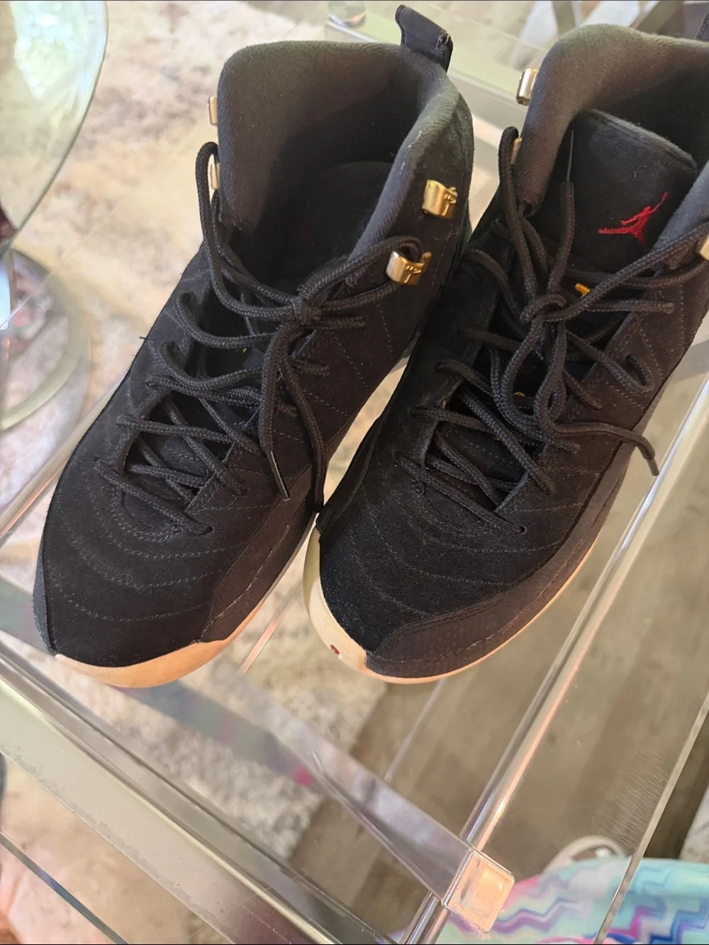 Jordan Men's Black Suede High-Top Sneakers with Gold Eyelets